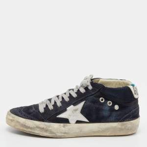 Golden Goose Navy Blue Suede And Denim Mid Star Sneakers Size 38