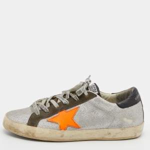 Golden Goose Silver Glitter And Suede Superstar Low Top Sneakers Size 38