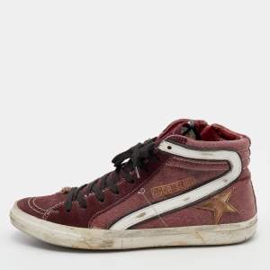 Golden Goose Burgundy/White Canvas And Suede Slide Sneakers Size 38