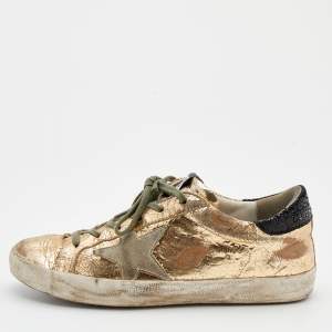 Golden Goose Gold Laminated Leather And Suede Superstar Sneakers Size 37