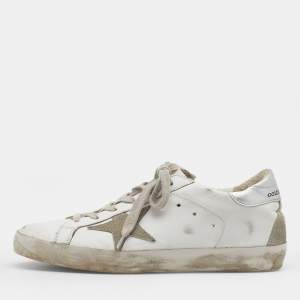 Golden Goose White/Grey Leather and Suede Superstar Sneakers Size 38