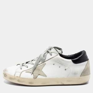 Pre Owned Golden Goose White/Black Leather Superstar Low-Top Sneakers Size 38