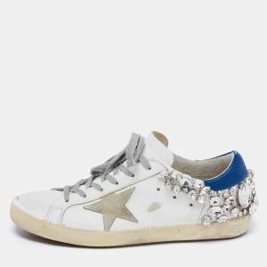 Golden Goose White Leather Crystal Embellished Superstar Low-Top Sneakers Size 41