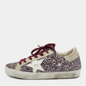 Pre Owned Golden Goose Multicolor Glitter and Leather Super Star Sneakers Size 36