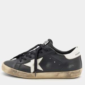 Golden Goose Black/White Leather Star Hi Star Sneaker Size EU 36