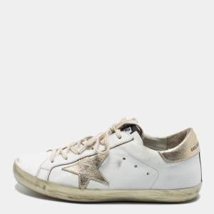 Golden Goose White/Gold Leather Superstar Low Top Sneakers Size 38