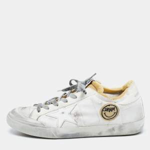 Golden Goose White Canvas Velcro Appliques Super Star Sneakers Size 39