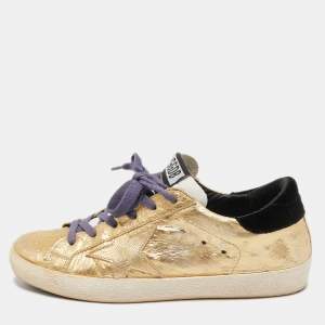 Golden Goose Gold Ostrich Embossed Leather Super Star Sneakers Size 36