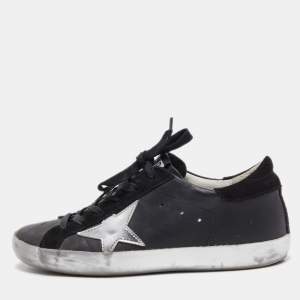 Golden Goose Black Suede and Leather Super Star Low Top Sneakers Size 37
