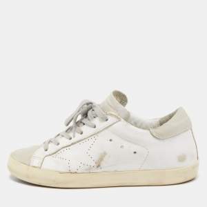 Golden Goose White/Grey Leather Perforated Superstar Sneakers Size 37
