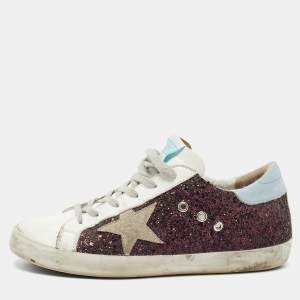 Golden Goose Tricolor Leather and Glitter SuperStar Sneakers Size 40