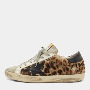 Golden Goose Black/Beige Calf Hair and Leather Superstar Sneakers Size 36