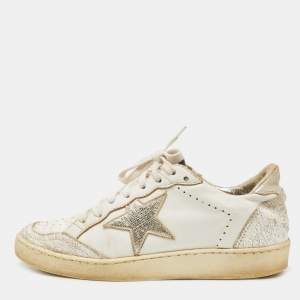 Golden Goose White/Silver Leather Ball star Low Top Sneakers Size 35
