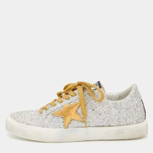 Golden Goose Silver/Gold Glitter and Suede Hi Star Low-Top Sneakers Size 39