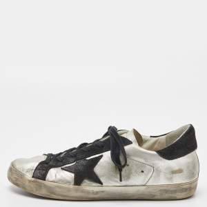 Golden Goose Silver/Black Leather Super Star Low Top Sneakers Size 39