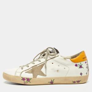 Golden Goose White Leather Floral Print Superstar Sneakers Size 38