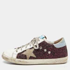 Pre Owned Golden Goose Multicolor Leather and Glitter Hi Star Sneakers Size 40