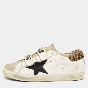 Golden Goose White/Grey Leather and Suede Old School Sneakers Size 37