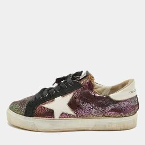 Golden Goose Purple Leather and Suede Sequin May  Sneakers Size 39