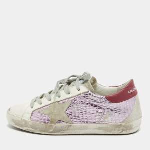 Pre Owned Golden Goose Multicolor Leather and Suede Star Lace Up  Sneakers Size 35