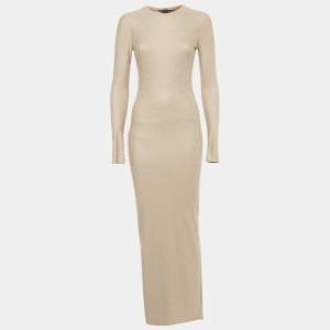Pre Owned Good American Beige Studded Jersey Long Sleeve Maxi Dress S