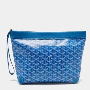 Goyard Blue Goyardine Coated Canvas and Leather Conti Pouch