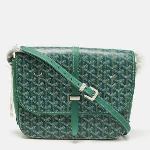 Pre Owned Goyard Green Goyardine Coated Canvas and Leather Belvedere II MM Bag