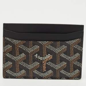 Pre Owned Goyard Black Goyardine Coated Canvas and Leather Saint Sulpice Card Holder