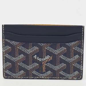 Pre Owned Goyard Navy Blue Goyardine Coated Canvas and Leather Saint Sulpice Card Holder