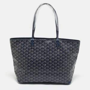 Pre Owned Goyard Navy Blue Goyardine Coated Canvas and Leather Artois MM Tote