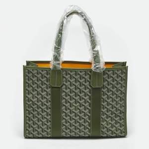 Pre Owned Goyard Khaki Goyardine Jacquard and Leather Limited Edition Villette PM Tote