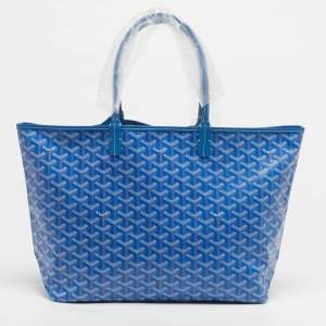 Pre Owned Goyard Blue Goyardine Coated Canvas and Leather Saint Louis PM Tote