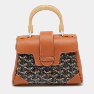 Pre Owned Goyard Brown Goyardine Coated Canvas and Leather Mini Saigon Top Handle Bag