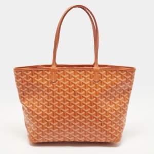 مملوكة مسبقًا Goyard Saint Louis PM Orange Goyardine Coated Canvas and Leather Tote
