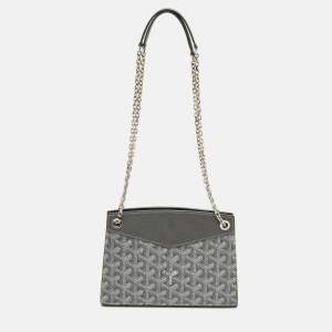 Pre Owned Goyard Rouette Structuré Mini Grey Goyardine Coated Canvas and Leather Crossbody Bag