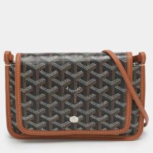 Pre Owned Goyard Plumet Brown Goyardine Coated Canvas and Leather Crossbody Bag