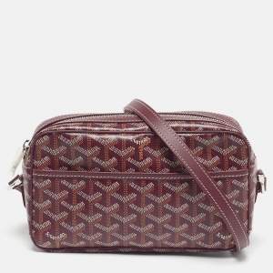 Pre Owned Goyard Cap Vert PM Burgundy Goyardine Coated Canvas and Leather Crossbody Bag
