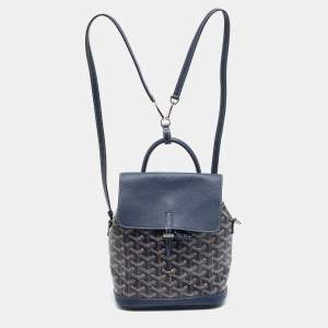 Pre Owned Goyard Alpin Mini Navy Blue Goyardine Coated Canvas and Leather Backpack