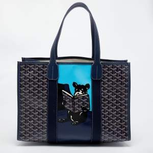 Goyard Blue Goyardine Coated Canvas And Leather Villette MM Tote