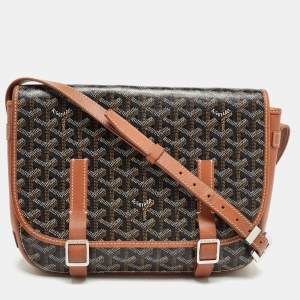 Goyard Brown Goyardine Coated Canvas and Leather Belvedere MM Saddle Bag