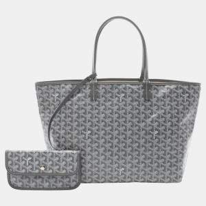 Goyard Grey White Coated Canvas Leather Saint Louis PM Tote Bag