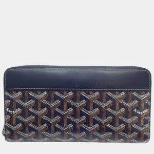 Goyard Navy Blue Goyardine Canvas and Leather Matignon Continental Wallet