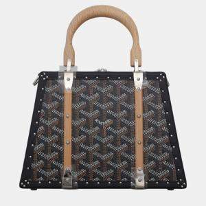 Goyard Black Leather, Coated Canvas, Wood Saigon Mini Trunk Bag 