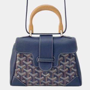 Goyard Navy Blue Pvc Coated Canvas/Leather/Wood Mini Saigon Shoulder Bag
