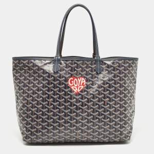 Goyard Navy Blue Goyardine Coated Canvas and Leather Heart Saint Louis PM Tote