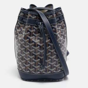 Goyard Navy Blue Goyardine Coated Canvas and Leather Petit Flot Bucket Bag