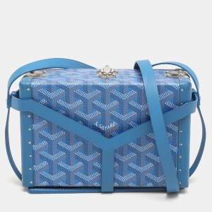 Goyard Blue Goyardine Coated Canvas and Leather Minaudière Trunk Bag
