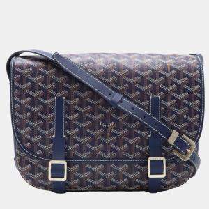 Goyard Blue Coated Canvas Leather Belvedere MM Shoulder Bag