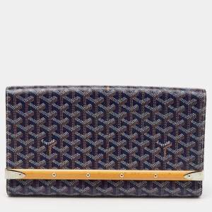 Goyard Navy Blue Goyardine Coated Canvas Monte Carlo Bois Clutch