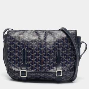 Goyard Blue Goyardine Coated Canvas Belvedere MM Saddle Bag